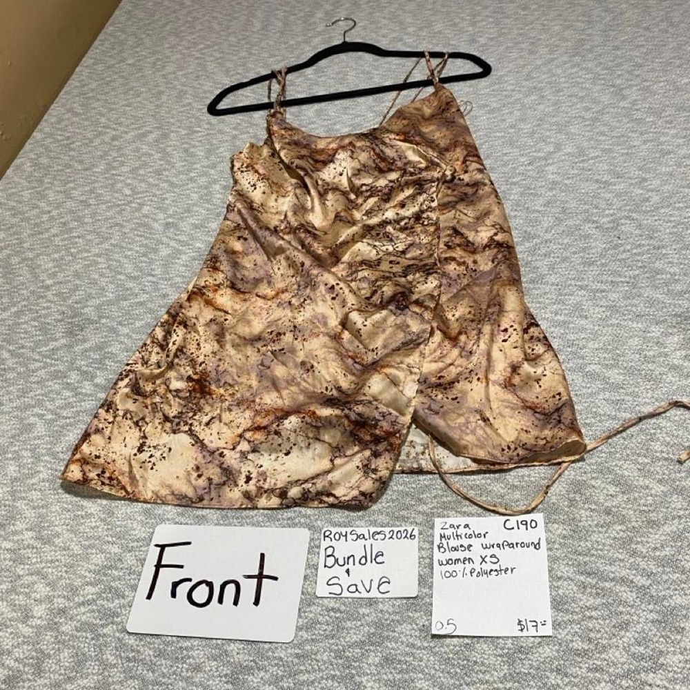 Zara brown and beige marbled print wraparound blouse women XS. SKU-C190#marble